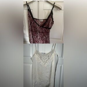 🥰2in1price❤️New Bebe Burgundy Camisole w Black Lace/in bloom By jonquil ivory